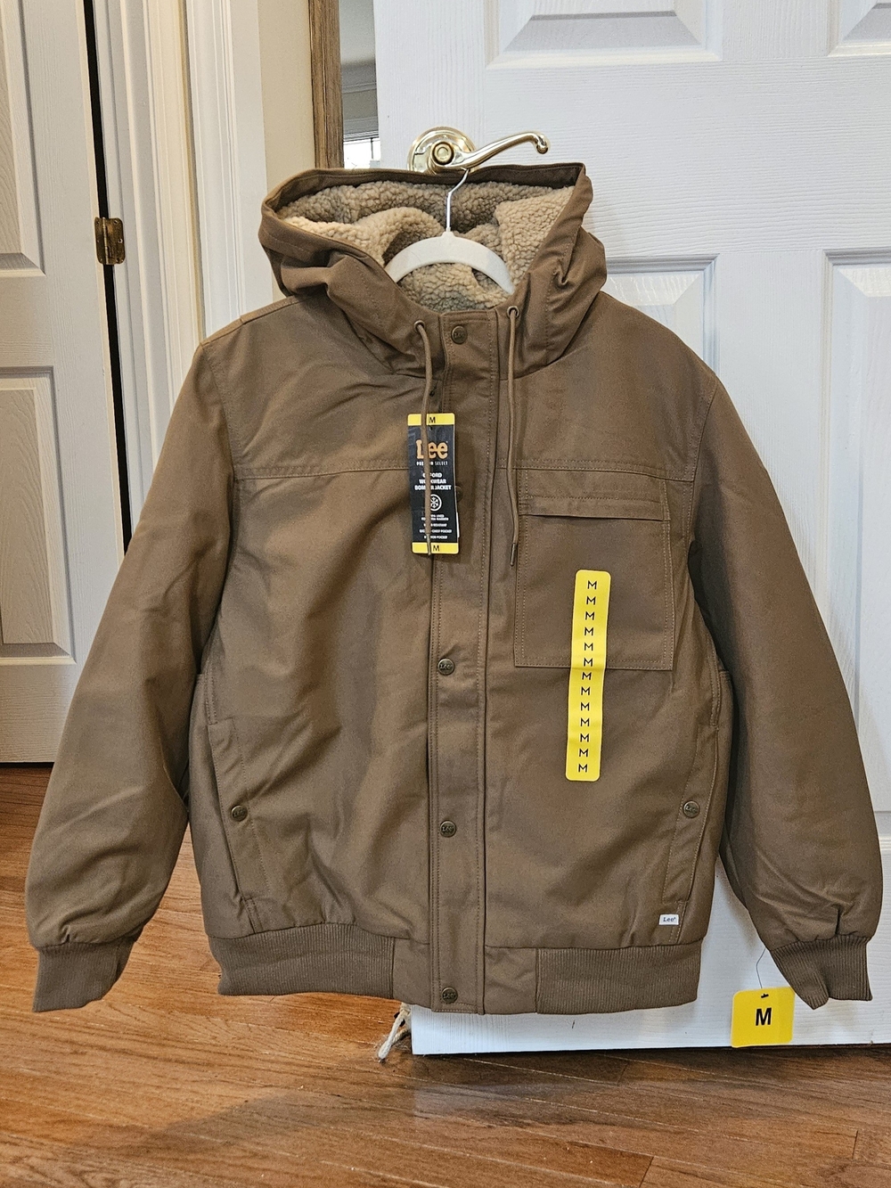 Lee Men's Brown Hooded Sherpa-Lined Bomber Jacket